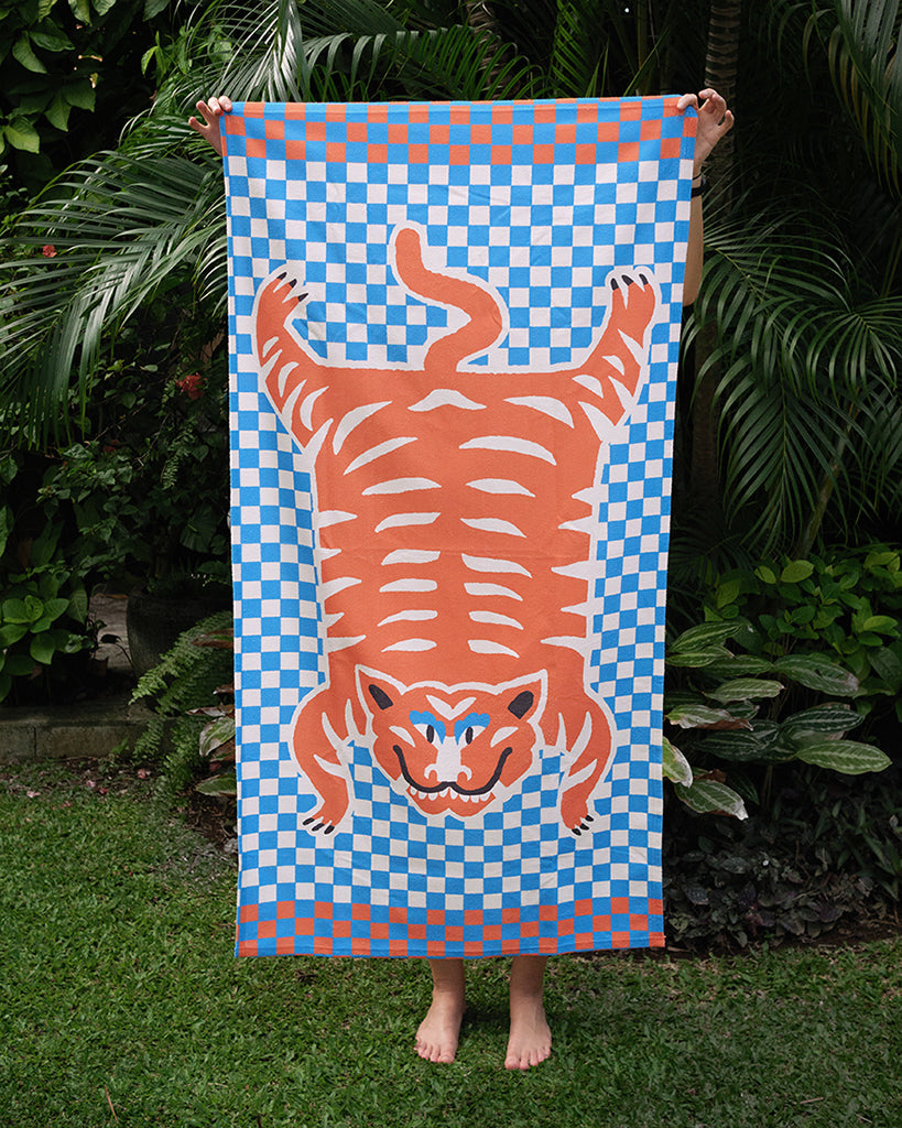 Tiger Resting Beach Towel – 30x60 Velour, Super Soft Cotton, Made In Brazil