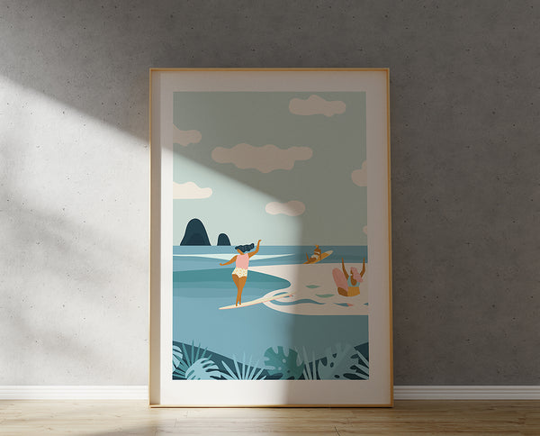 Babes and waves - Art Print