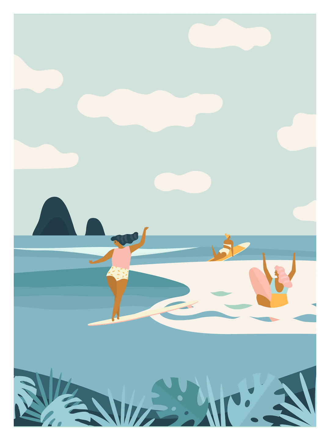 Babes and waves - Art Print